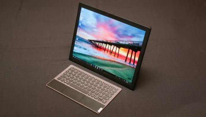 Lenovo ThinkPad X1 Fold with wireless Bluetooth keyboard.